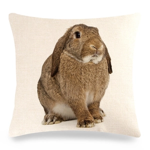 Gros plan d'une taie d'oreiller en lin avec un imprimé de lapin brun réaliste de qualité
