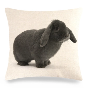 Détail de l'imprimé lapin sur une taie d'oreiller en lin avec texture de tissu riche