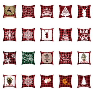 Christmas Buffalo Plaid Throw Pillowcase Peach Skin Polyester Reindeer Tree Snowflake Pattern Cushion Cover For Sofa Decor