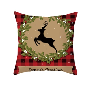 Christmas buffalo plaid pillow case with reindeer silhouette and Season's Greetings