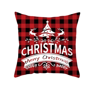 Christmas plaid linen pillowcase featuring a festive reindeer and tree print design
