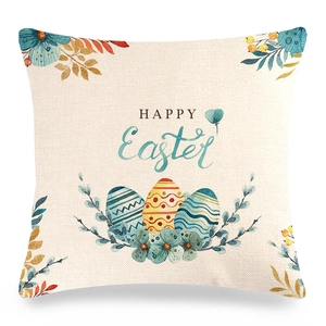 Housse de coussin en lin de Pâques avec œufs colorés et imprimé Happy Easter