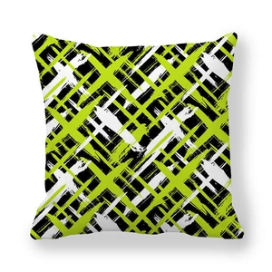Quadratischer Kissenbezug mit abstraktem geometrischem Muster in Limettengrün und Schwarz