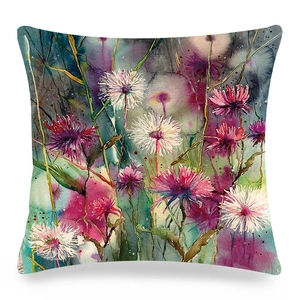Leinen Kissenbezug mit lebendigem Aquarell Hydrangea und Schmetterling Blumenkunst