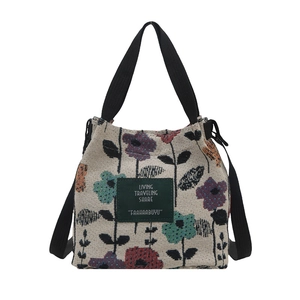 Vintage floral woven canvas tote bag with colorful oil painting style for daily commute