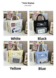 Four colors of canvas tote bags with transparent PVC window for badges and accessories