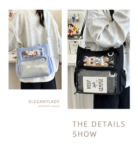 Detail of the large ita-bag showing the transparent window and interior display board