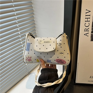 Borsa tote bianca a pois da donna con stampe colorate e trama a tratteggio incrociato
