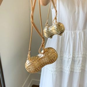 Creative Peanut Shape Mini Crossbody Bag For Women Luxury Rhinestone Evening Bag Elegant Gold Silver Metal Chain Lipstick Bag