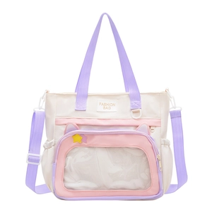 Graziosa borsa tote giapponese con finestra a orecchie di gatto in rosa e bianco pastello
