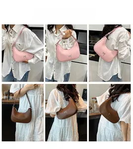 Collage of pink and brown half-moon underarm bags with silver bow metallic decoration