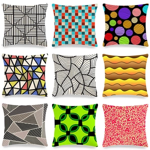 Housse De Coussin Imprimée Géométrique Mélange De Lin Taie D'Oreiller Carrée Décorative Style Nordique Pour Canapé Salon Lit Décor