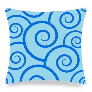 Coussin de canapé bleu style nordique avec motifs spirales sur fond blanc
