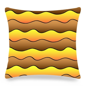 Détail d'une housse de coussin carrée avec motif de vagues géométriques jaunes et orange