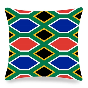 Détail d'une housse de coussin carrée avec motif géométrique du drapeau sud-africain