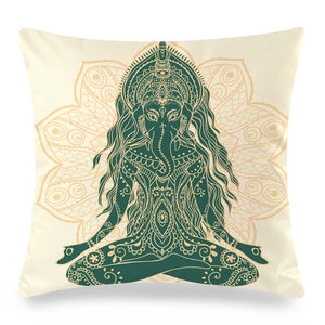 Dettaglio della stampa Ganesha in meditazione su federa quadrata in pelle di pesca mandala