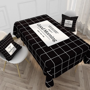 Modern black and white grid tablecloth and cushion set with Good Morning slogan print
