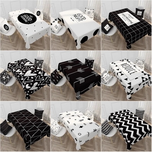 Tablecloth Waterproof Thickened Polyester Linen Nordic Minimalist Geometric Black White Striped Grid For Dining Table