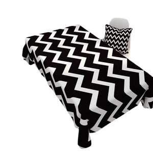 Waterproof cotton linen tablecloth with modern black and white chevron pattern for dining table