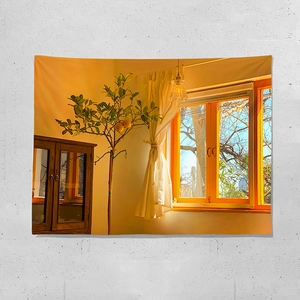 Arazzo vista città al tramonto con alberi di arance e mobile vintage per pareti