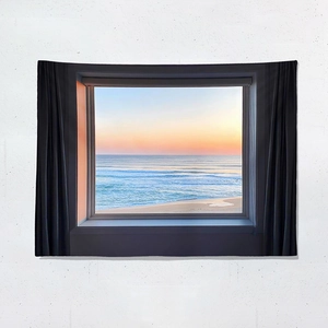 Dettaglio dell'arazzo con stampa digitale ad alta definizione e tramonto sul mare