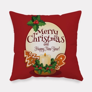 Detailed view of Merry Christmas print on soft peach skin fabric square pillowcase