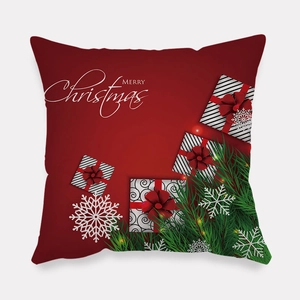 Christmas peach skin pillowcase with festive red gift boxes and white snowflake patterns