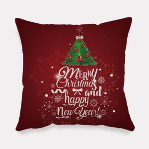Deep red Christmas pillow case featuring a green tree and Merry Christmas typography