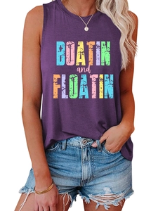 Détail de l'imprimé violet Boatin and Floatin sur débardeur décontracté en coton pour femme