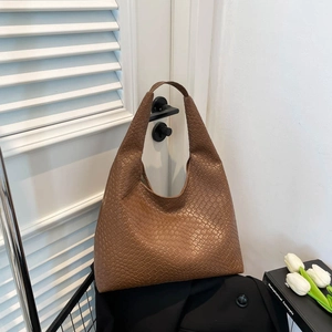Women Large Capacity Woven Tote Bag PU Leather Fashion Hobo Shoulder Bag Minimalist Commuter Underarm Handbag