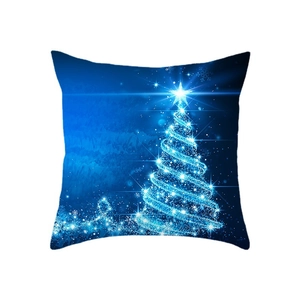 Fodera per cuscino natalizio blu scuro con motivo a albero di Natale e fiocchi di neve
