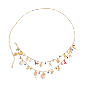 Bohemian gold layered body chain featuring ocean starfish and seashell charms