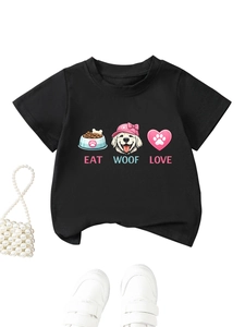 T-shirt noir pour enfants avec imprimé mignon Golden Retriever et texte Eat Woof Love