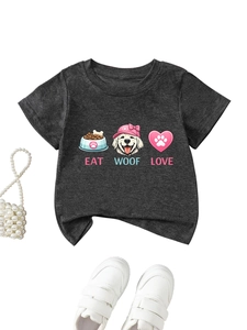 T-shirt gris pour enfants avec imprimé Eat Woof Love et accessoires de mode assortis