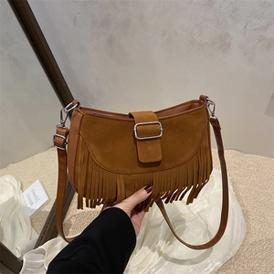 Μποέμ Γυναικεία Τσάντα Ώμου από Faux Suede Με Κρόσσια Βίντατζ Tassel Messenger Bag για Ταξίδι Καθημερινή Μόδα
