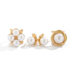 Baroque gold plated ring set with faux pearls featuring hollow minimalist design