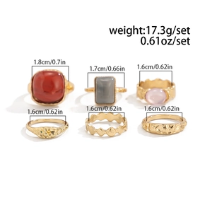 Detailed size chart for 6-piece ring set with colorful stones and 17.3g weight information