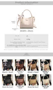 Detailed size chart and specifications for vintage scarf tote bag with dimensions