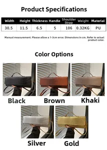 Detailed size chart and multi-color options of the crocodile textured PU leather handbag