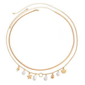 Golden double-layer waist chain with ocean charms like starfish, shells and pearls