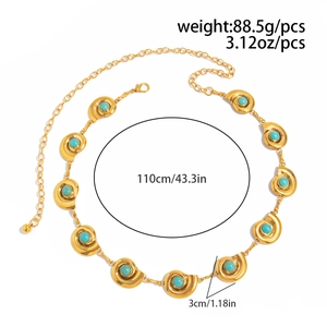 Detailed view of bohemian gold starfish waist chain with dimensions and weight specs
