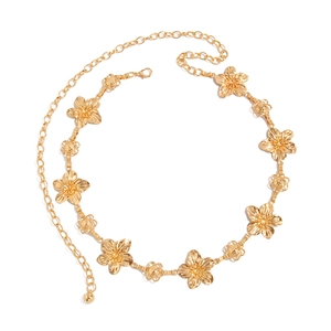 Golden alloy body chain with geometric star-shaped flower charms and adjustable link chain