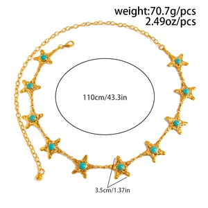 Détails et dimensions de la chaîne de taille étoile dorée avec perles turquoises