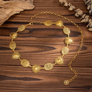 Vintage gold waist chain with oval turquoise-style lace and hollow heart patterns