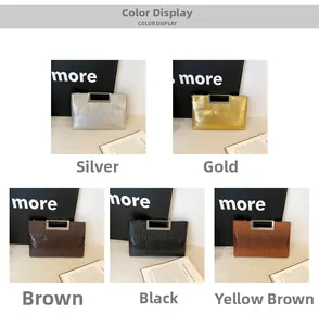 Detailed grid view of crocodile pattern leather handbags in gold, silver, and brown tones