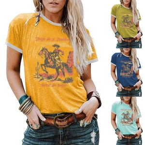 Detail view of four color variants of the Tough as a Tumbleweed women's t-shirt