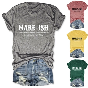 Detail of casual crew neck t-shirt and ripped denim shorts in four different colors
