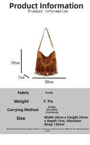 Tabella taglie con dimensioni e lunghezza tracolla per borsa in pelle scamosciata