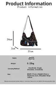 Tabella taglie borsa bohémien con dimensioni 31x24x2cm e specifiche tecniche dettagliate
