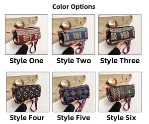 Sélection de sacs seaux ethniques avec six motifs géométriques et de larges bandoulières